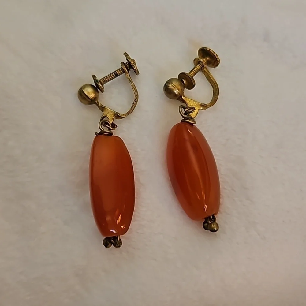 Antique Estate Carnelian Screw-on Earrings